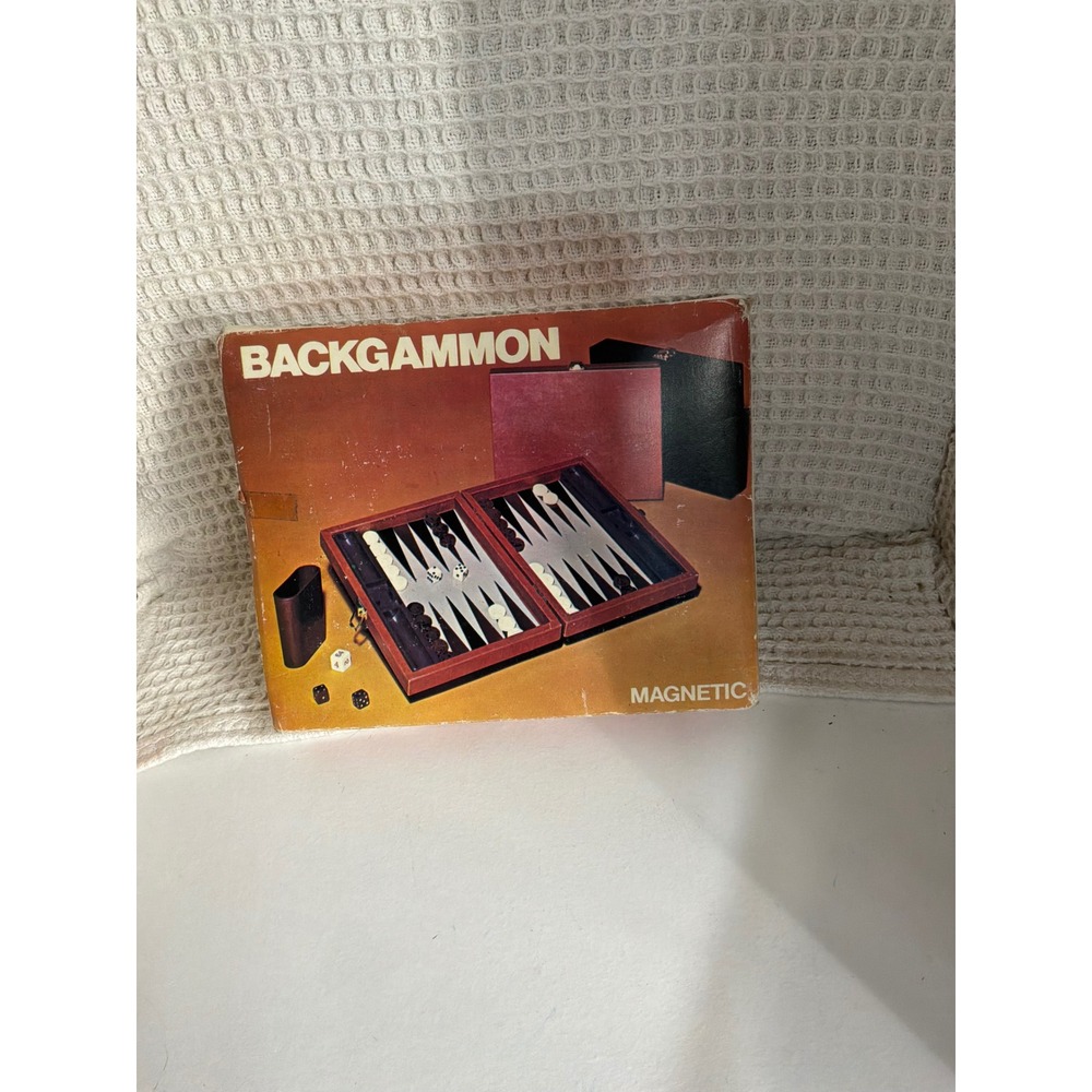 Vintage Unisex Magnetic Backgammon Travel Board Game Set OS Brown Cream